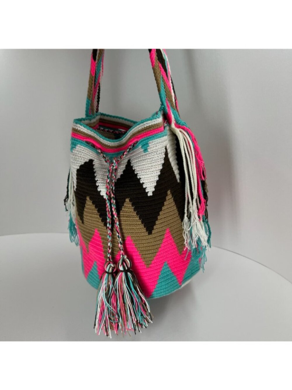 Wayuu Mochila Handwoven Bag Colombian Boho Crossbody Tassel Geometric Multicolor - Picture 3 of 12